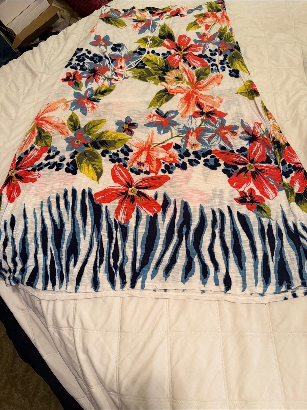 Tommy Bahama White Maxi Skirt with Red Floral & Navy Border